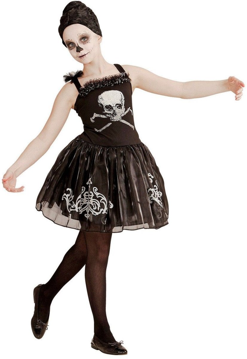 Spook & Skelet Kostuum | Schedel Ballerina Stervende Zwaan | Meisje | Maat 158 | Carnaval kostuum | Verkleedkleding